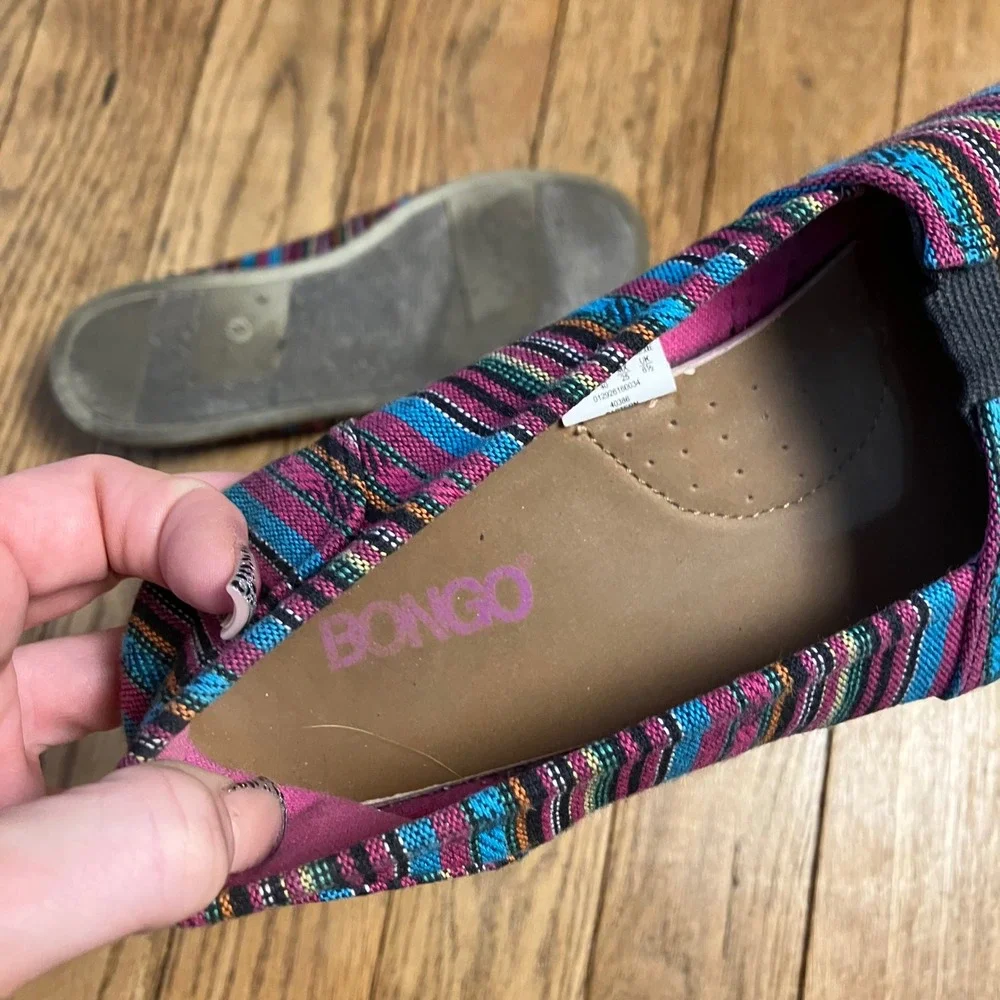 Bongo Womens Multi Color Striped Canvas Slip On Alpargata Flats Shoes Size 8M